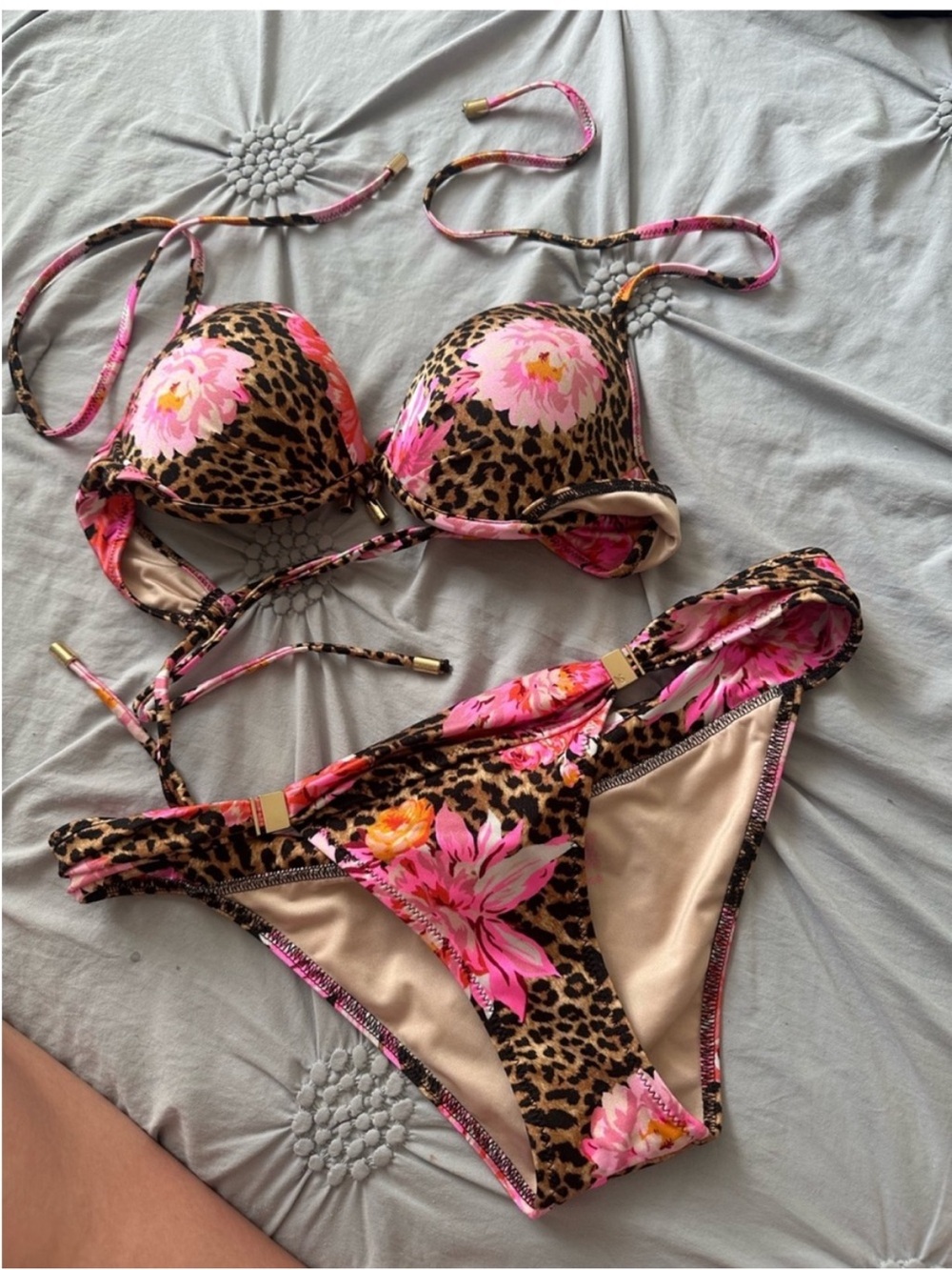 Victoria's Secret Leopard & Pink Floral Bikini Set